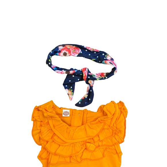 3 for $15 Bilison Baby 3 Piece Outfit Orange Blue Floral Size 100 9-12 Months - Picture 4 of 10